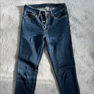 High waisted dark Blue jeans denim that fit beautifully.